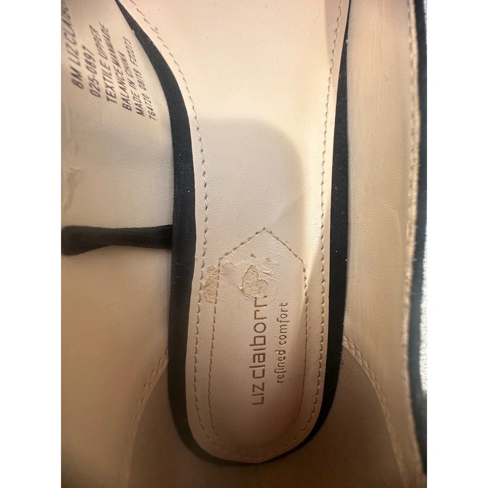 Liz Claiborne Kalpeni Pumps Womens 8 Black Good Block Heel Round Toe Textile